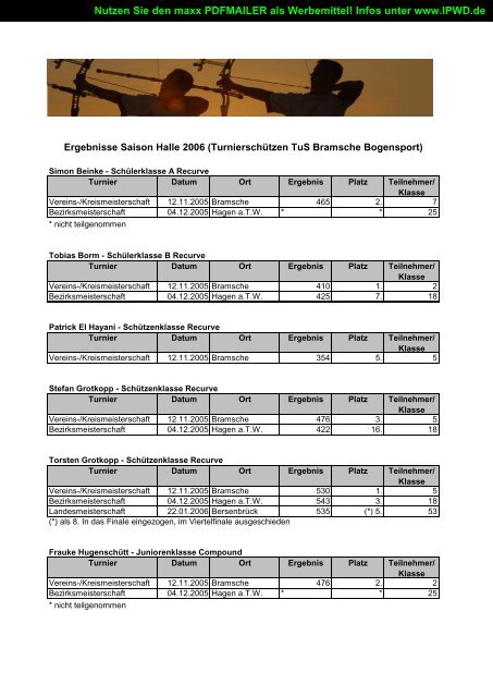 Tunierergebnisse Halle 2006 - TuS Bramsche