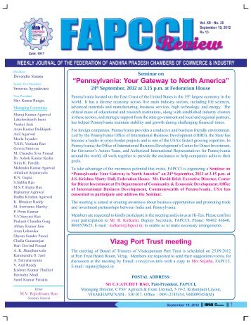 Your Gateway to North America Vizag Port Trust meeting - FAPCCI