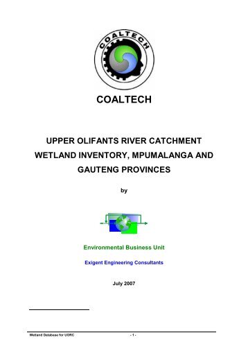 coaltech upper olifants river catchment wetland inventory ...
