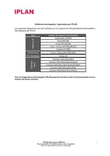 Listado de modelos homologados y/o soportados - Iplan