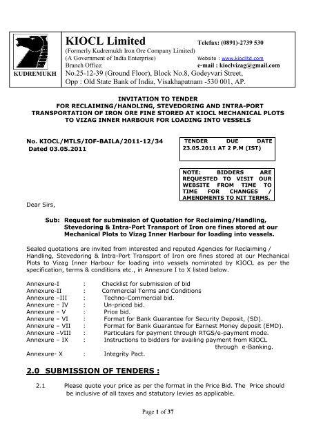 Annexure Kiocl Limited