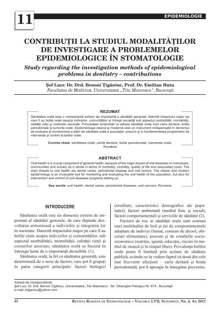 Revista Romana de STOMATOLOGIE Supliment - 2011 ... - medica.ro