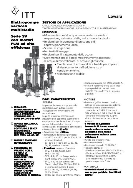 Serie SV SV 2, 4, 8, 16 SV 33, 46, 66, 92 - Lowara