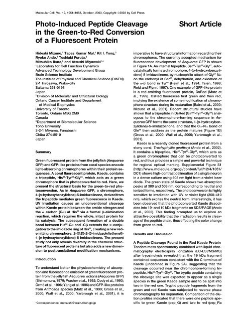 Short Article Photo-Induced Peptide Cleavage in the Green-to-Red ...