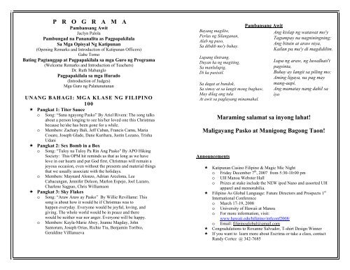 UH Filipino and Philippine Literature Program - University of Hawaii ...