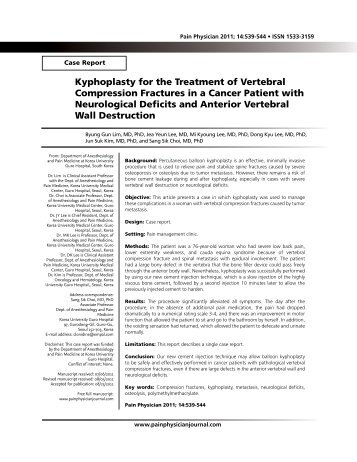 Kyphoplasty for the Treatment of Vertebral ... - Pain Physician