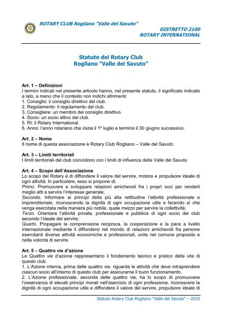 Statuto del Rotary Club Rogliano “Valle del Savuto”