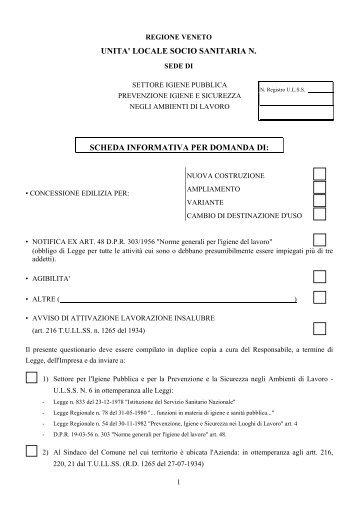 Scheda informativa per domanda di Nuovo Insediamento ... - ULSS5