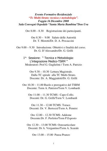 Evento Formativo Residenziale “Tc Multi-Strato ... - Tsrm Foggia