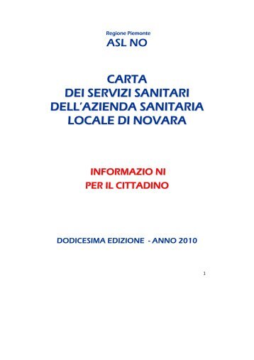 carta dei servizi sanitari dell'azienda sanitaria locale di novara