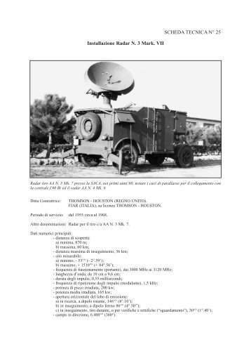 SCHEDA TECNICA N° 25 Installazione Radar N. 3 Mark. VII