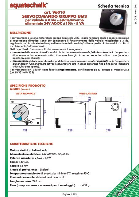 per valvole a 3 vie estate/inverno alimentato 24V AC ... - aquatechnik