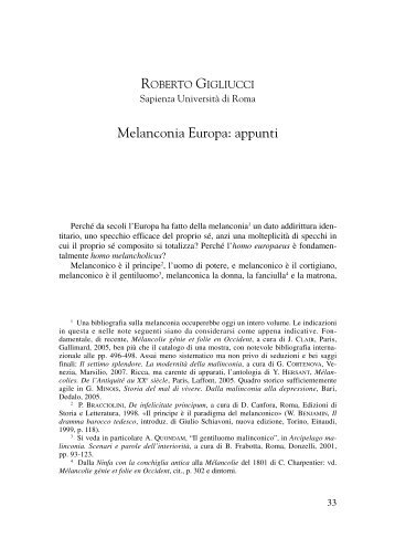 Melanconia Europa: appunti - Italianistica e Spettacolo