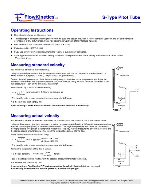 FlowKinetics S-Type Pitot Tube - FlowKinetics LLC