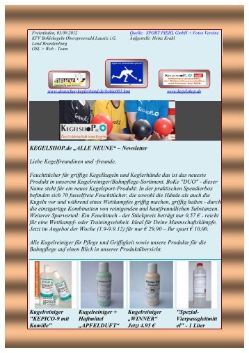 KEGELSHOP.de „ALLE NEUNE“ – Newsletter Liebe ... - kegeln-osl.de