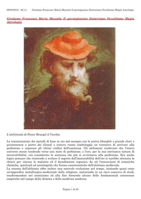 Girolamo Francesco Maria Mazzola Il parmigianino Esoterism…