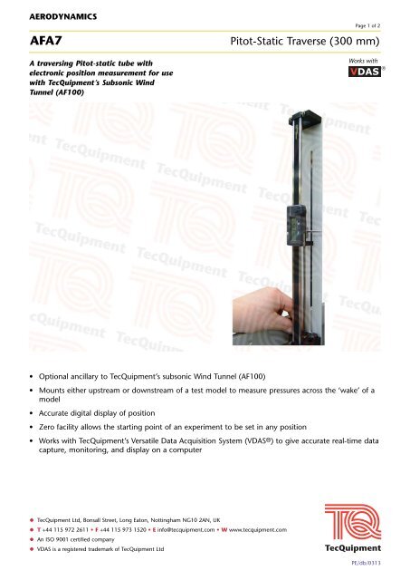 Pitot-Static Traverse (300 mm) - TecQuipment Ltd