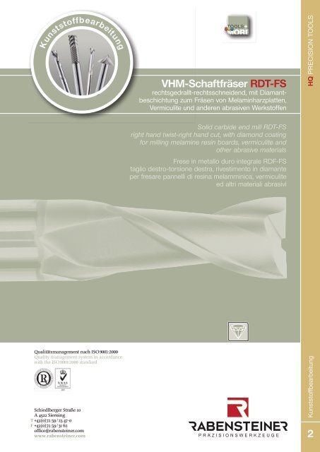 2 VHM-Schaftfräser RDT-FS - Rabensteiner