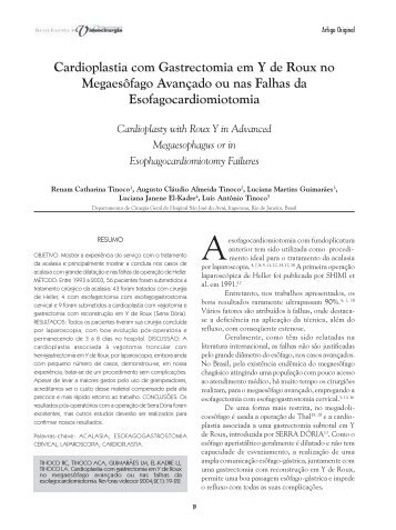 Cardioplastia com Gastrectomia em Y de Roux no Megaesôfago ...