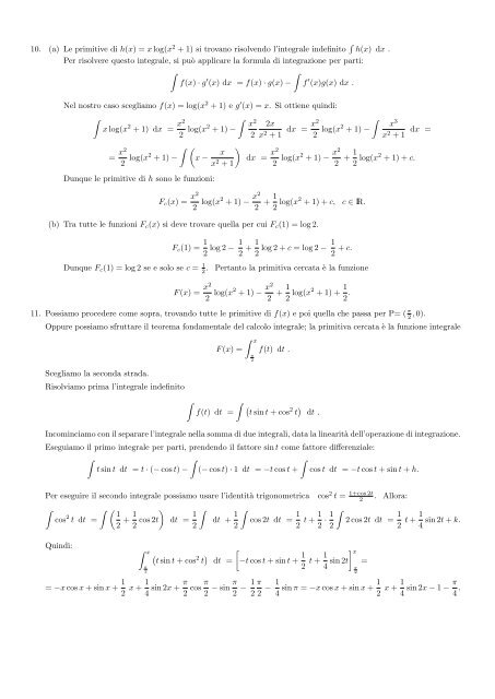INTEGRALI INDEFINITI e DEFINITI Esercizi risolti 1. E' data la ...