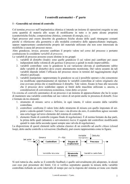 I controlli automatici – Ia parte - Itisfocaccia.It