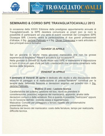 Seminario & Corso SIPE - Travagliato Cavalli