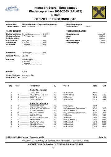 Slalom OFFIZIELLE ERGEBNISLISTE - USC Flachau