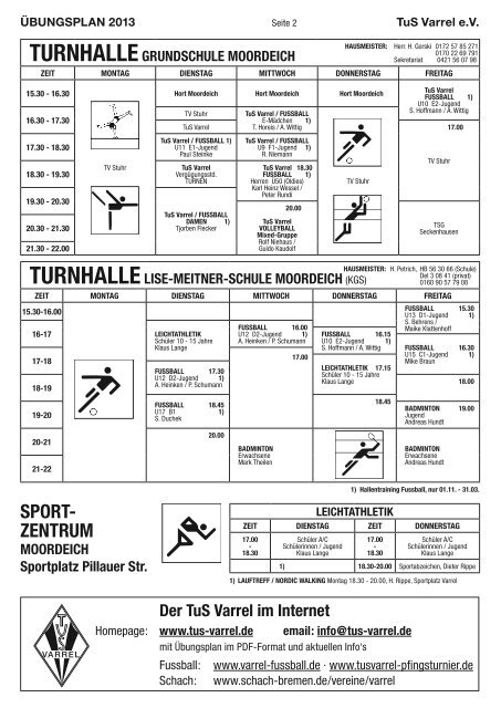 Übungsplan 2013 zum download - TuS Varrel eV