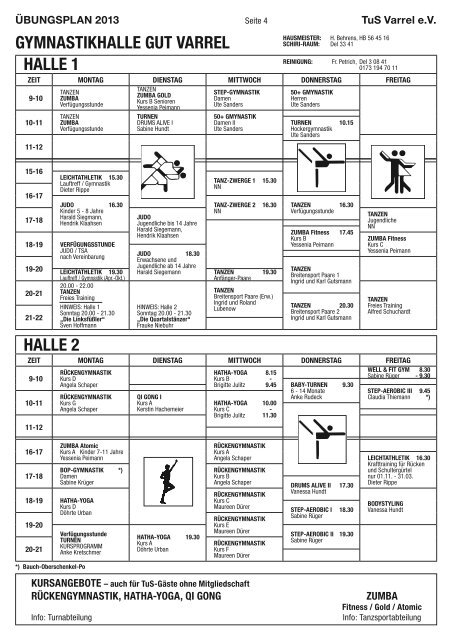 Übungsplan 2013 zum download - TuS Varrel eV