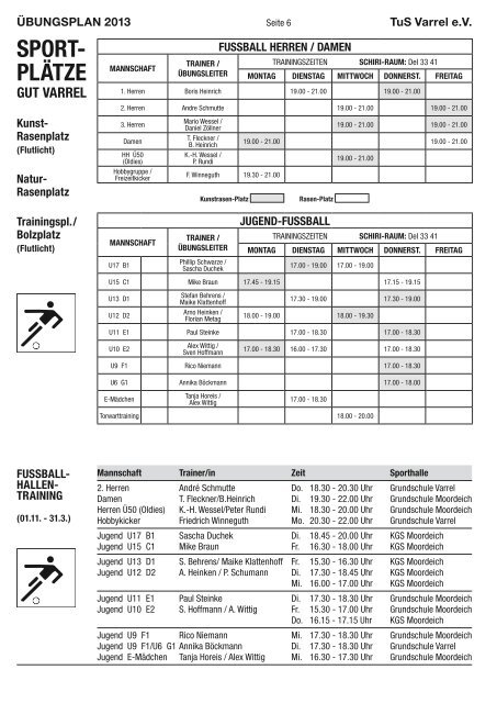 Übungsplan 2013 zum download - TuS Varrel eV