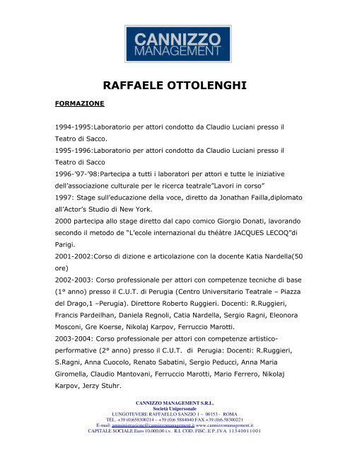 CV Raffaele Ottolenghi - Cannizzo Management