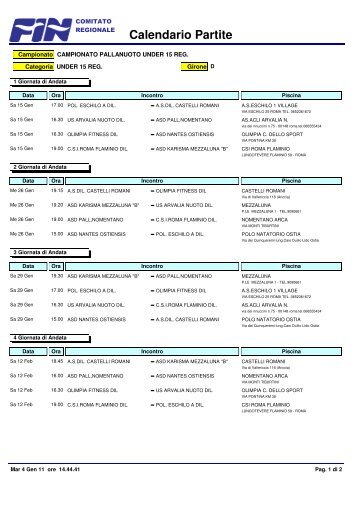 Calendario Partite - FIN Comitato Regionale Lazio