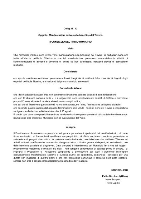 OdG n. 12 Manifestazioni banchine del TEVERE - Comune di Roma