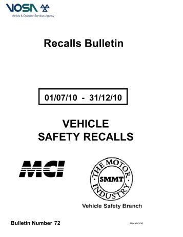 Vehicle Recalls Bulletin - Department for Transport