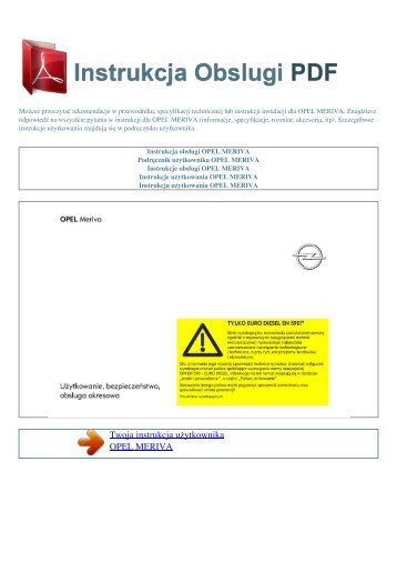 Instrukcja obsługi OPEL MERIVA - INSTRUKCJA OBSLUGI PDF