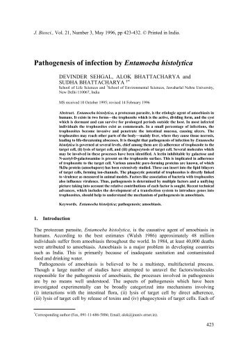 Pathogenesis of infection by Entamoeba histolytica