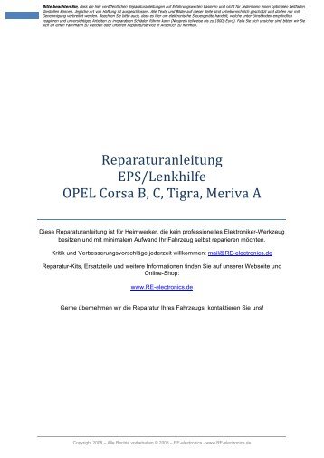 Reparaturanleitung EPS/Lenkhilfe OPEL Corsa B, C, Tigra, Meriva A