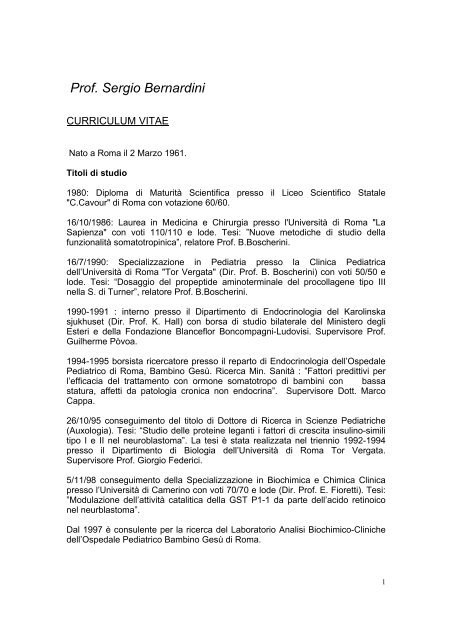 Prof. Sergio Bernardini - Università degli Studi di Roma “Tor Vergata”