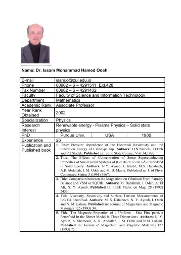 Dr. Issam Mohammad Hamed Odeh - Al-Zaytoonah University