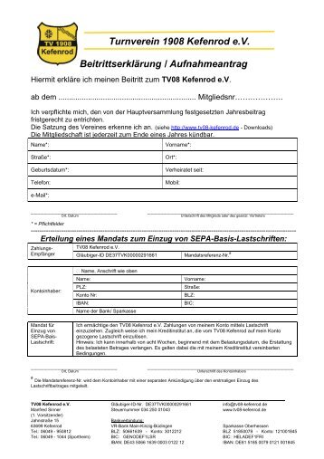 Mitglied-Beitrittserklärung und Beitragsstaffelung - TV08 Kefenrod