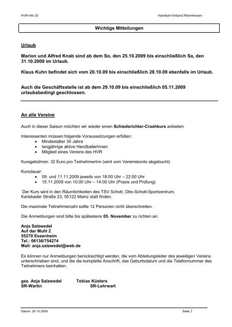 Jahrgang 2009 Ausgabe Nr. 20 Inhalt - TV 1848 Bodenheim