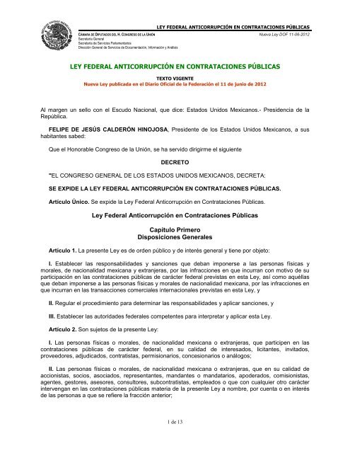 Ley Federal Anticorrupción en Contrataciones Públicas - Conagua