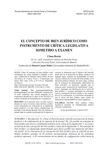 EL CONCEPTO DE BIEN JURÍDICO COMO ... - Criminet