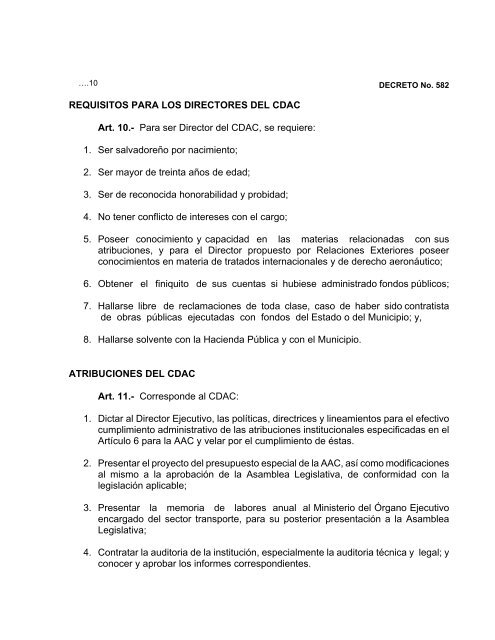 DECRETO No 582. LA ASAMBLEA LEGISLATIVA DE LA ...