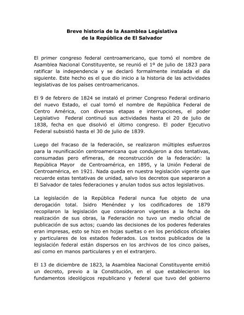 Breve historia de la Asamblea Legislativa de la República de El ...