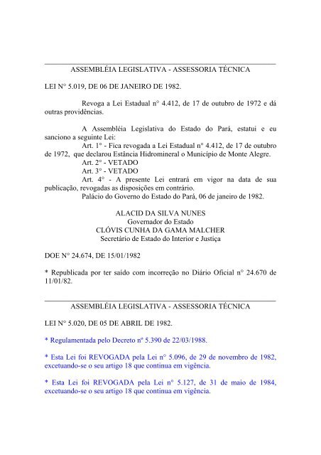 assessoria técnica lei n° 5.019, de - Assembléia Legislativa do ...