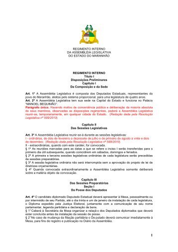 Regimento Interno - Assembléia Legislativa do Estado do Maranhão