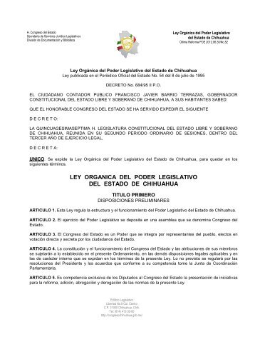 ley organica del poder legislativo del estado de chihuahua