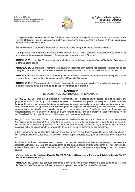 ley organica del poder legislativo del estado de chihuahua