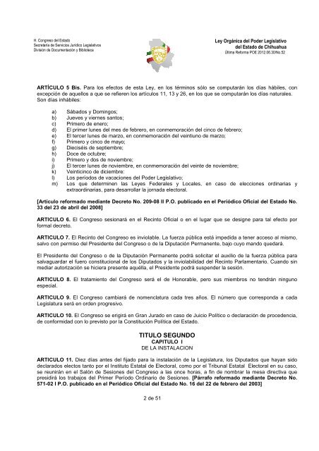 ley organica del poder legislativo del estado de chihuahua